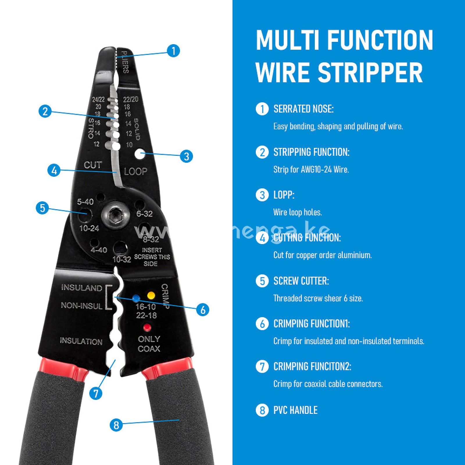 7 In 1 Wire Stripper Cutter Stripping Tool - 8 Inch Multi-Function Hand Crimping Plier