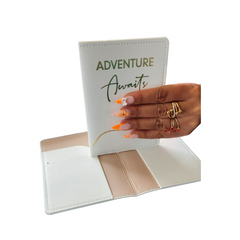 Adventure Awaits Passport Cover – PU Leather Travel Wallet Holder with Card Slots, Stylish & Durable Gift for Men & Women