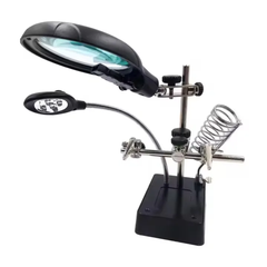5 LED Auxiliary Clip Magnifier with Adjustable Stand – AC/DC Power – Soldering and Inspection Tool