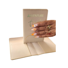 Adventure Awaits Passport Cover – PU Leather Travel Wallet Holder with Card Slots, Stylish & Durable Gift for Men & Women